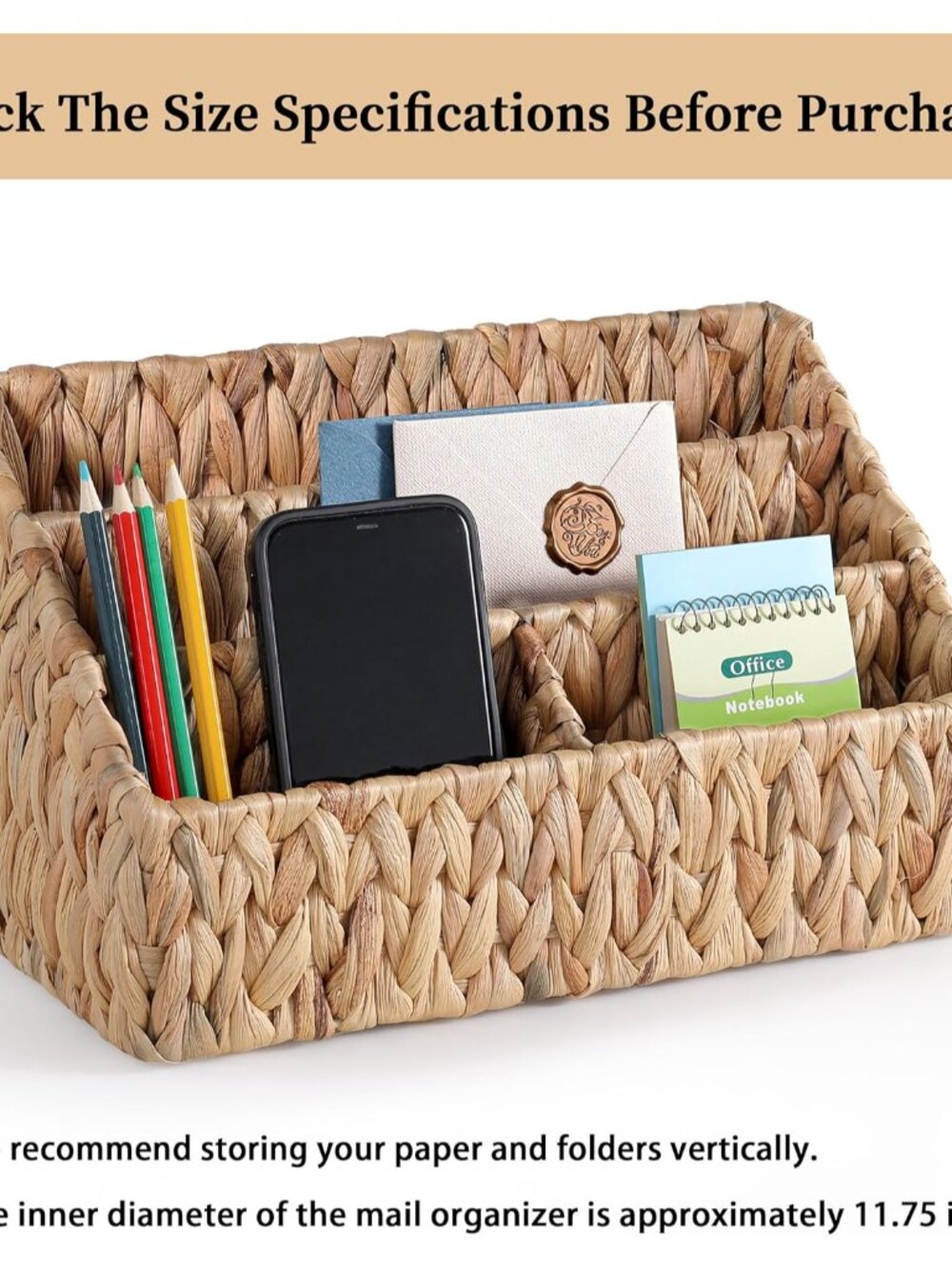 Natural Farmhouse Desk Organizers and Storage, Large Countertop Mail Holder, Tab - Picture 6 of 8